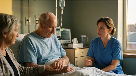 Healthcare professional explaining What Is Palliative Care vs Hospice to a patient and family