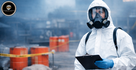 A worker in full Level A PPE suit on a hazardous waste site