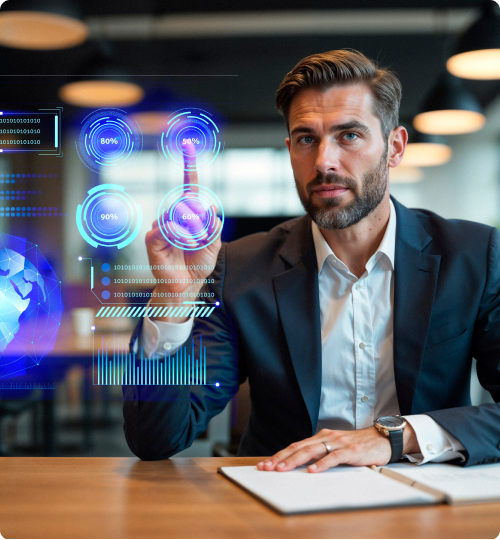 Executive using AI technology interface